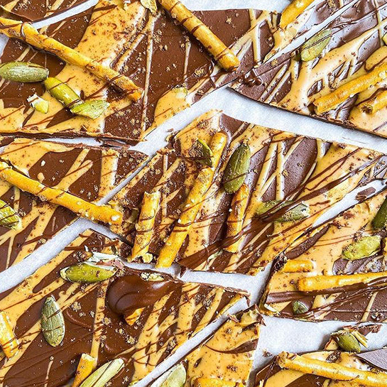 CHOCOLATE PEANUT BUTTER PUMPKIN SPICE BARK CHOCOLATE PEANUT BUTTER PUMPKIN SPICE BARK